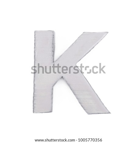 Single sawn wooden letter K symbol coated with paint isolated over the white background
