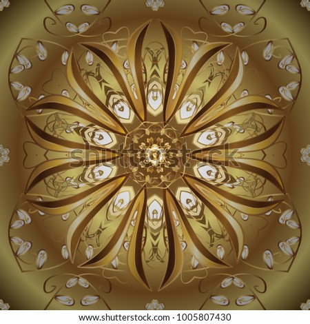 Vector oriental ornament. Golden pattern on yellow colors with golden elements. Round ormanental golden pattern.