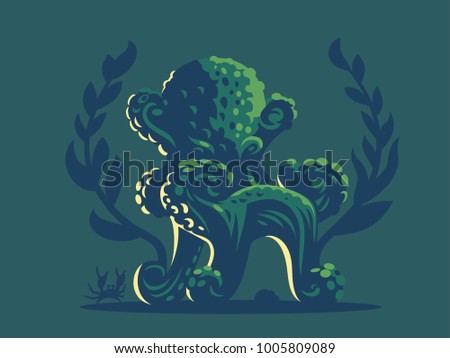 Octopus in the form of a chair. Vector emblem.