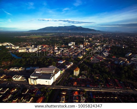 Aerial panorama early morning in Sungai Petani town, Kedah State, Malaysia