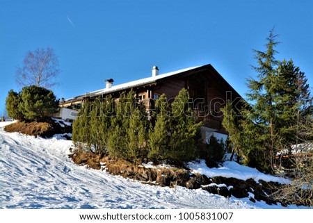 Mountain huts in Annaberg, Austria, during winter 
