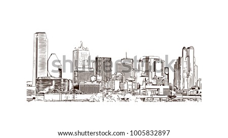 Dallas. Texas. USA. Hand drawn sketch illustration in vector.