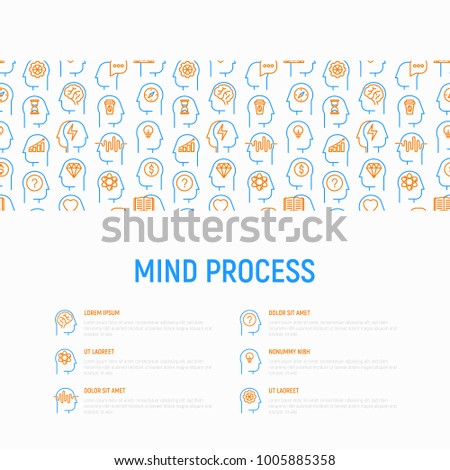 Mind process concept with thin line icons: intelligence, passion, conflict, innovation, time management, exploration, education, logical thinking. Modern vector illustration for web page, print media.