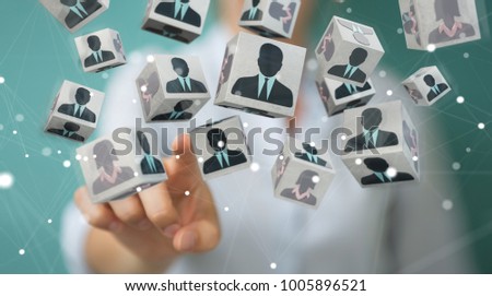 Businesswoman on blurred background choosing candidate for a job 3D rendering Royalty-Free Stock Photo #1005896521