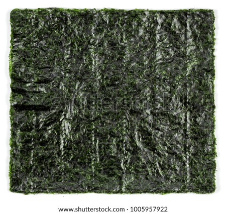 Sheet of dried seaweed  isolated on white background.