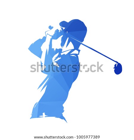 Golf player, abstract blue geometric vector silhouette Royalty-Free Stock Photo #1005977389