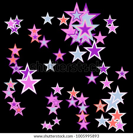 Colorful Stars confetti. Vector cosmic abstract frame background. Christmas, new year celebration, birthday party, carnival or festival glamour design. Luxury stardust. Shiny festive colorful glitter
