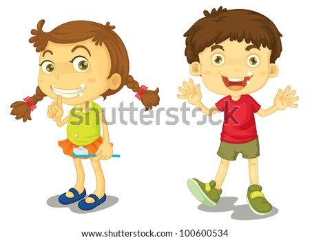 Boy and girl with clean teeth - EPS VECTOR format also available in my portfolio. Royalty-Free Stock Photo #100600534