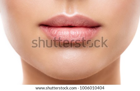 Lips Beauty Closeup, Woman Natural Face Make Up, Beautiful Full Lip and Pink Lipstick