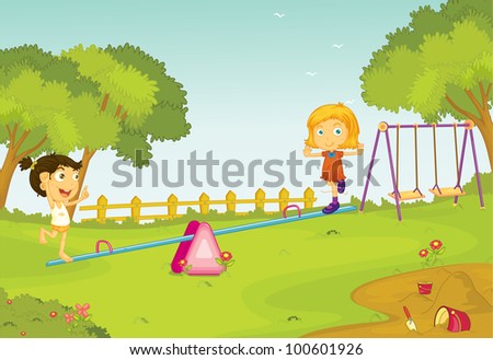 Illustration of kids on a seesaw - EPS VECTOR format also available in my portfolio. Royalty-Free Stock Photo #100601926