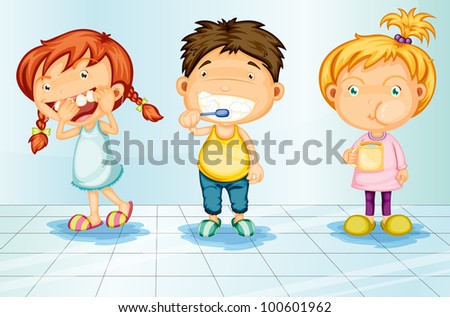 Kids caring for teeth illustration - EPS VECTOR format also available in my portfolio. Royalty-Free Stock Photo #100601962
