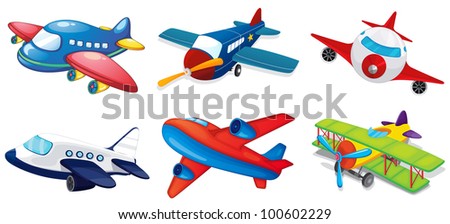 Illustration of various airplanes on white - EPS VECTOR format also available in my portfolio. Royalty-Free Stock Photo #100602229