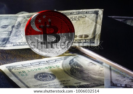 bitcoin dollars on a black background golden bitcoin virtual money Republic of Singapo