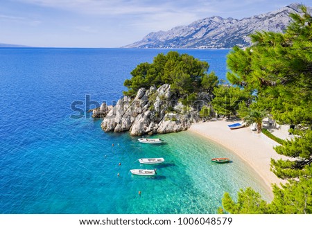 Beautiful beach near Brela town, Dalmatia, Croatia. Makarska riviera, famous landmark and travel touristic destination in Europe Royalty-Free Stock Photo #1006048579