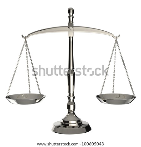Silver scales of justice isolated on white background with clipping path.
