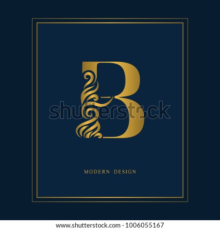 Gold Elegant letter B. Graceful royal style. Calligraphic beautiful logo. Vintage drawn emblem for book design, brand name, business card, Restaurant, Boutique, Hotel. Vector illustration