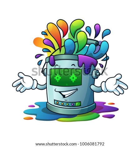 Mascot illustration robot paint bucket with hands