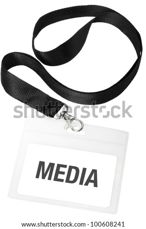 Media badge or ID pass isolated on white background, clipping path included