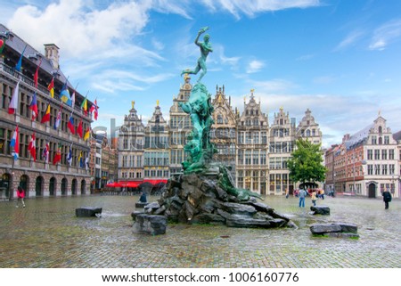 Brabo fountain on market square, center of Antwerp, Belgium Royalty-Free Stock Photo #1006160776