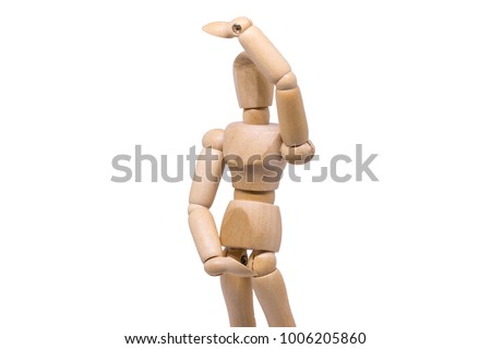 wooden Figure Wondering or Confused on white background