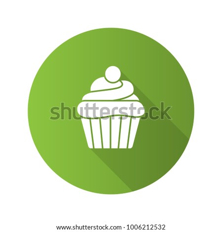 Cupcake flat design long shadow glyph icon. Muffin. Vector silhouette illustration