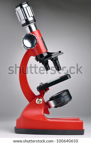 red microscope on gray background