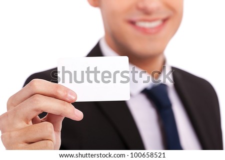 Blank Credit Card in Business man Hand on white background