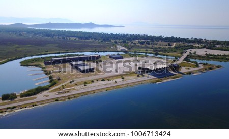 Aerial drone photo of famous sports rowing and canoeing center in Shoinias, Marathon, Attica, Greece