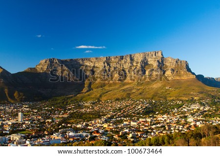 View of Table Mountain with city (Cape Town, South Africa) Royalty-Free Stock Photo #100673464