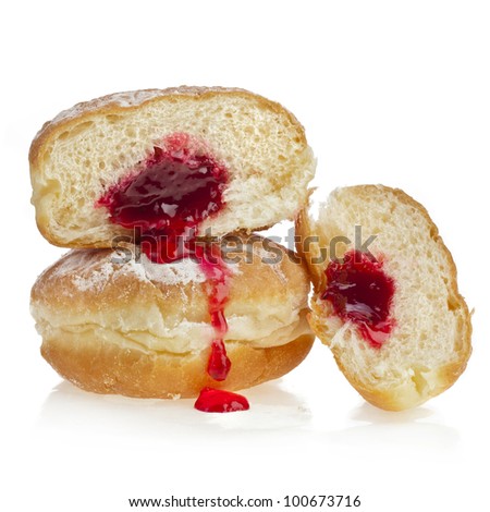 Donut with jam isolated on white background