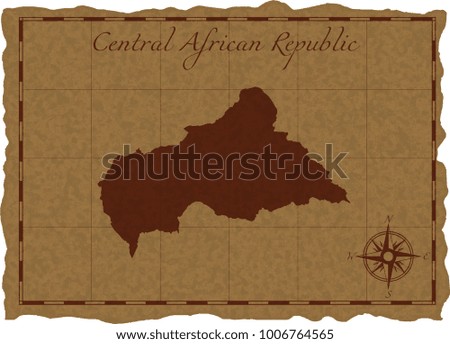 Ancient map with Central African Republic silhouette on old parchment. Vector illustration. Separate layers.