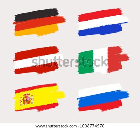 Set of World Flags in Grunge Brush Stroke : Vector Illustration