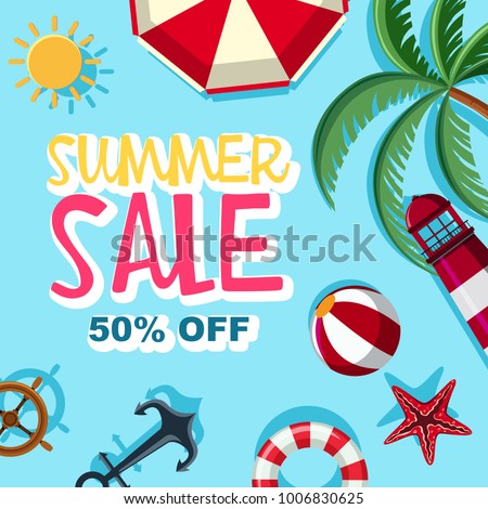 Summer sale 50 percent off poster design illustration