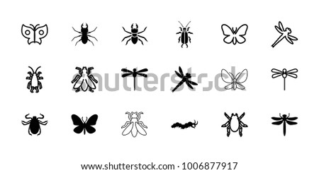 Insect icons. set of 18 editable filled and outline insect icons: dragonfly, butterfly, beetle, fly