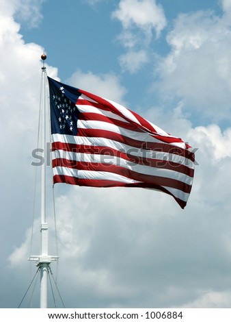 American Flag - American flag with pole and clouds