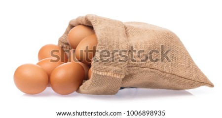 eggs in burlap sack isolated on white background