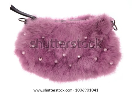 bag for beautiful lady with mink fur isolated on white background
