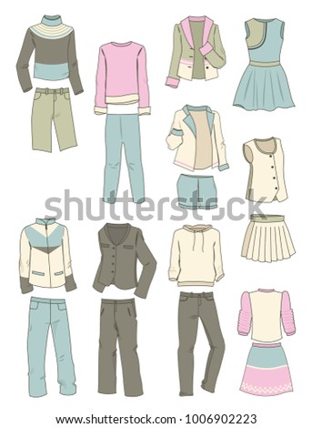 Clothes for teen girls isolated on white background for school and everyday life