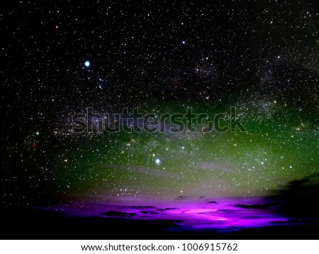 light of colorful cloud in night sky and stars on universe
