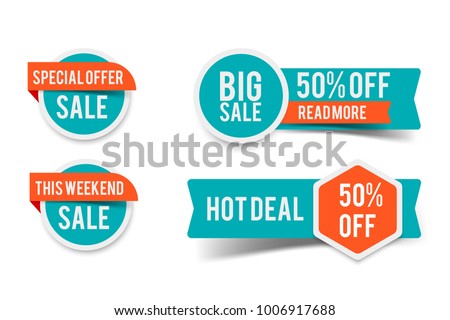Sale round banner set, circle special offer tag collection. Hot deal 50% off badge template, this weekend only sale icon.