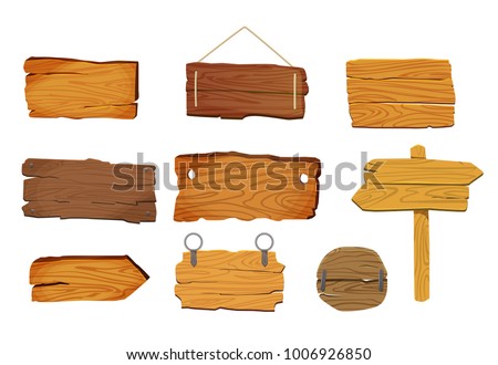 Wooden signs boards set with different shapes, vector elements.
