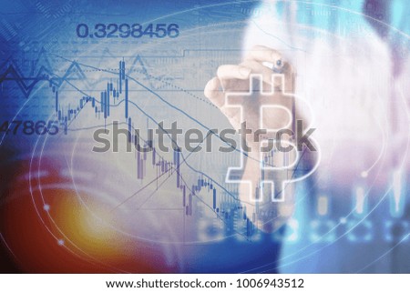 Bitcoin sign digital currency, futuristic digital money, blockchain technology concept background