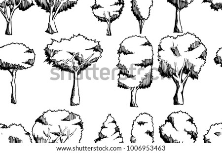Vector Background Seamless pattern with hand drawn Tree doodle