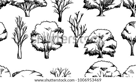 Vector Background Seamless pattern with hand drawn Tree doodle