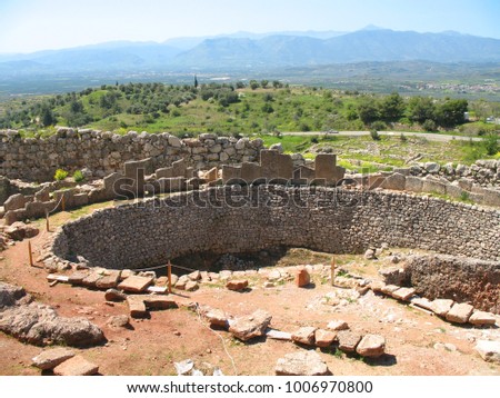 Photo from iconic archaeological site and famous tombs of ancient city of Mycenae, Argolida, Peloponnese, Greece
