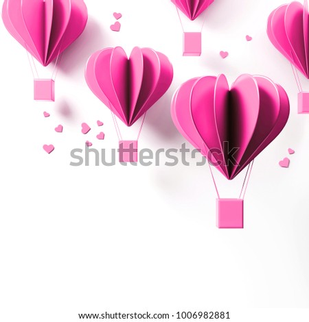 Trendy abstract Valentines day background white with 3d stylized light pink air balloons. Creative stylish wallpaper. Beautiful love card for Valentines day. 