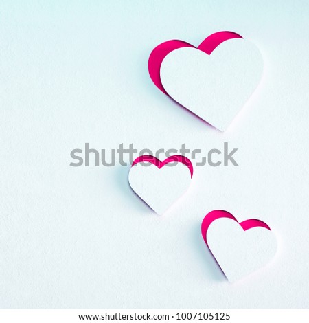 Happy valentines day decorative design with paper cut white and pink hearts flying in pink background. 3D illustration.