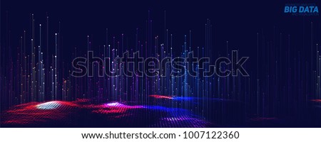 Vector abstract 3D big data  visualization. Futuristic infographics aesthetic design. Visual information complexity. Intricate data threads plot. Social network or business analytics representation Royalty-Free Stock Photo #1007122360