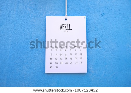 Vintage calendar 2018 handmade hang on the blue wall, April 2018 Royalty-Free Stock Photo #1007123452