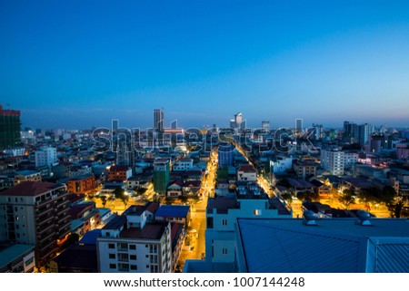 Cityscape of  light morning  building at PHNOM PENH, CAMBODIA abstract background